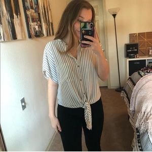 Navy and White Pin Striped Top. Size Small